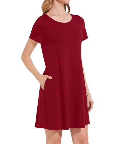 Image of JOLIGAL Summer Dresses for Women Casual Short Sleeve Sundress Scoop Neck Beach T Shirt Dress with Pockets 2026