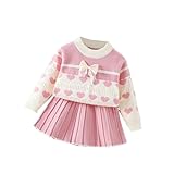 [YJSO] 子供服 ２点セット 女の子 春秋 トップス+スカート 長袖 ニット 無地 プリーツスカート セットアップ キッズ トップス こども 可愛い きれいめ ピンク ビーチ ジュニア服 制服 卒園式 120 入学式 通園 通学 フォーマル プレゼント 冬