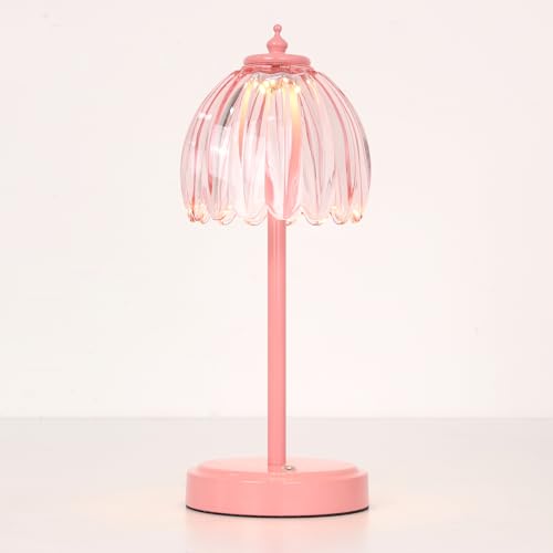 Image of Shenmoyl Rechargeable Table Lamp with 5200mAh Battery & Touch Control - 3 Adjustable Color Temperatures, Cordless Dimmable Table Light for Bedroom, Office Desk, Nightstand (Clear Pink,Pink Base)