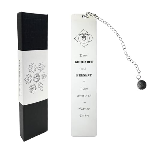Chakra Mindfulness Bookmark with a Crystal Obsidian Pendant Live in Present. The Self Care Gift for Women, Yogis, Best Friends,Healers,Lovers