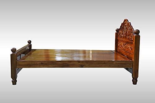 Image of Wooden Cot King Size (78 inchx72 inch) Bedsize Without Storage Teak Finish (Brown)