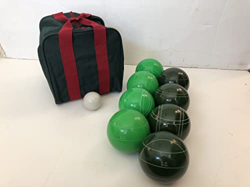 BuyBocceBalls Listing - Made in USA, Premium Quality Engraved Tournament Bocce Set - 110mm Green and Dark Green Balls, Nylon Bag, 998 Grams (2 lbs. 3.2 oz.). Various Bag Colors