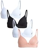 dELiA*s Girls' Training Bra - 4 Pack A-Cup Molded Wire-Free Microfiber Bralette (32A-36A), Size 34A, Black/White/Nude/White