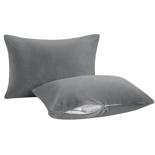 Image of NTBAY 2 Pack Pillows with Velvet Pillowcases, Soft Cotton Down Alternative 13x18 Zippered Pillows for Sleeping in Crib Bed - Machine Washable - Breathable Travel Pillow, Smoke Grey