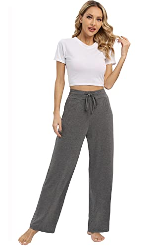 Etosell Women's Yoga Pants Wide Leg Pants Comfy Pajama Pants Drawstring Pj Bottoms Athletic Bottom Workout Lounge Pants Grey #TOP5