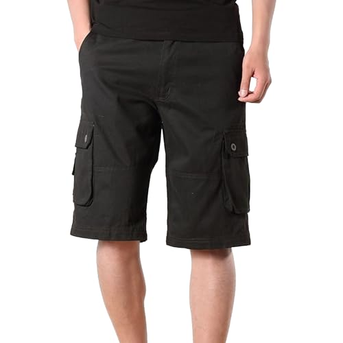 JEShifangjiusu Mens All Cotton Washed Cargo Shorts Camping Fishing Outdoor Short Quick Dry Hiking Shorts (Black,32)