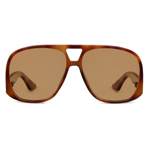 Image of VANLINKER Oversized Aviator Polarized Sunglasses for Women Men Retro Square Eyewears Vintage 70s Style Low-Set Temples VL9822