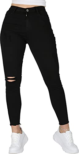Giralin Damen Jeans Skinny Fit Fransen Freizeithose Cut-Outs Destroyed Look 5-Pocket-Style Hose 200462 Schwarz 36 Cover