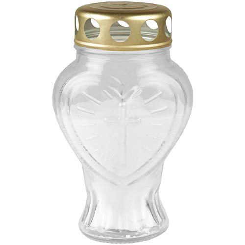 HS Candle Grablicht Glas in Herzform (Weiß), Grabkerze mit ca. 30h Brenndauer – Miniatur