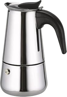 HOME SOLAZZIA Moka express 4 tazze 200 ml, Caffettiera in Acciaio Inox con Manico Anti-Scottatura, Compatibile con Fornelli Elettrici e Gas (4 tazze 200ml)