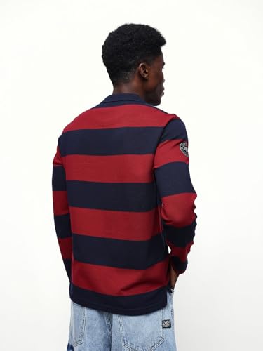 Image of Dennis Lingo Men's Striped Polo Neck Full Sleeves Relaxed Fit T-Shirt