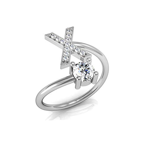 Frodete Crystal 26 Letters Silver Ring for Women Personalized Stackable Ring Jewelry (x)