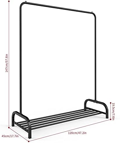 Vinsani® Heavy Duty Metal Clothes Rail Stand with Single Hanging Rail and Lower Storage Shelf - Modern Minimalist Design Organiser For Dresses Boxes & Shoes 160x45x120cm BLACK