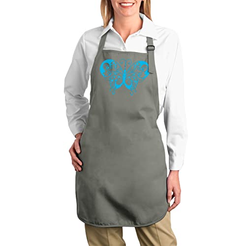 Tablier cuisine premium gris réglable imprimé papillon bleu - 2