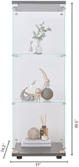 Zipzop Modern 49'' Contemporary 3-Shelf Case Glass Display Cabinet in Clear with Door, Curio Cabinet Collection Display Case, Floor Standing Bookshelf for Living Room Bedroom Home Office