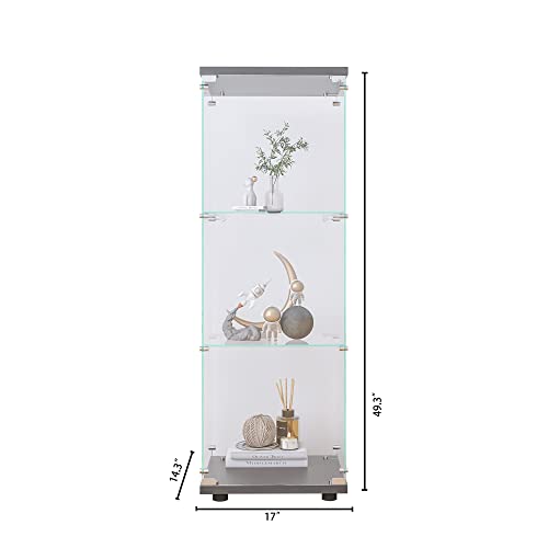 Zipzop Modern 49'' Contemporary 3-Shelf Case Glass Display Cabinet in Clear with Door, Curio Cabinet Collection Display Case, Floor Standing Bookshelf for Living Room Bedroom Home Office