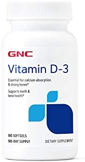 GNC Vitamin D3 50mcg Supplement, Supports Teeth and Bone Health, 180 Servings