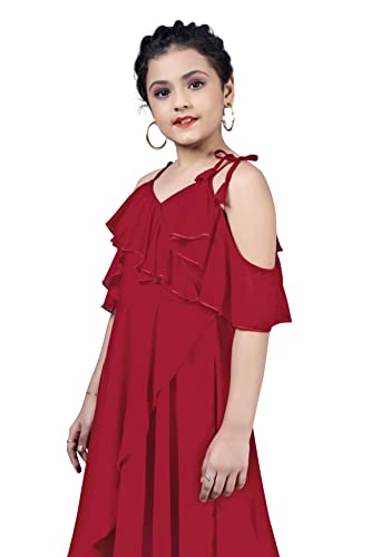 Image of Fashion Dream Girl's Calf Length Tulip Hem Dresses (Red 11-12 Year)