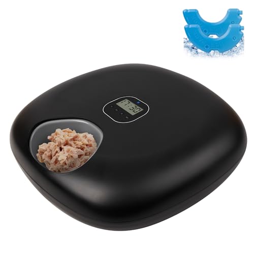 Rechargeable Automatic Timer Cat Feeder, Wet Food Auto Pet Food Dispenser for Small Dogs with Programmable Timer 8 oz per Meal, 5+1 Meals, Black