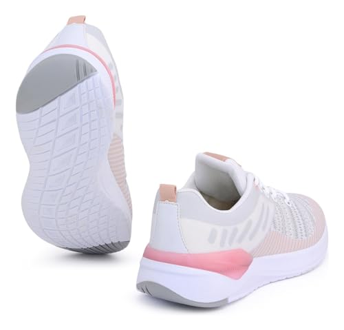 Tênis Esportivo Feminino Amortecedor Gel Academia Caminhada (Branco/Nude, BR, Adulto, Numérico, 37)