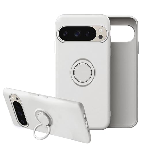 Coque Pixel 9 Pro silicone blanc avec anneau béquille et protection anti-choc