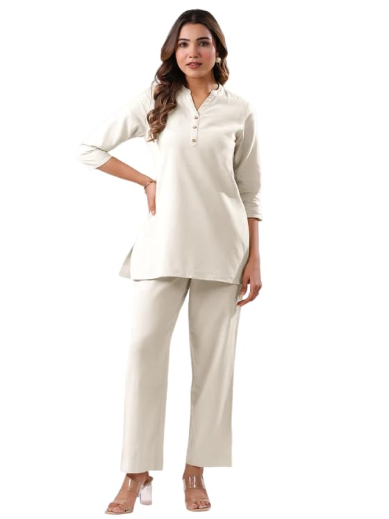 Image of Co Ord Set for Women Stylish Pure Cotton Airy Linen Lounge Wear Kurta Coord Set for Women | Regular Fit Solid Summer Kurti Set Casual, Travel, Office Formal Wear