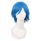 MapofBeauty 12 Inch/30 cm Men Women Short Straight Side Bangs Cosplay Costume Wig (Mixed Vivid Blue)