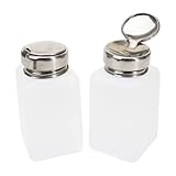 2PCS 200ml (6.8oz) No-Touch Push Down Solvent Dispensers – White Stainless Steel Lid Bottle for Isopropyl Alcohol, Rubbing Alcohol, Acetone, Methanol – Anti-Reflux Pump Container for Solder Flux