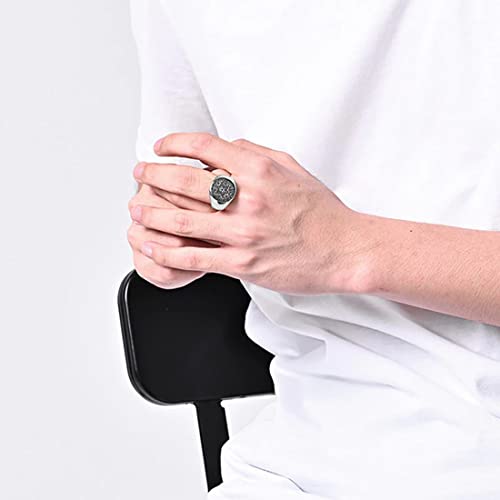 Image of Yellow Chimes Rings for Men Stainless Steel Silver Ring The Seals of The Seven Archangels Protection Band Ring for Men and Boys.