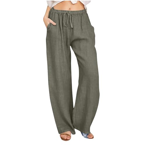Womens Linen Pants Casual Palazzo Pants Flowy Beach Pants High Waisted Wide Leg Pants Loose Trousers with Pockets