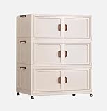 House of Quirk Plastic Storage Bins for Closet Organizers, Folding Box, Stackable With Open Front Door, Collapsible 60cm (3 Layer, Beige)