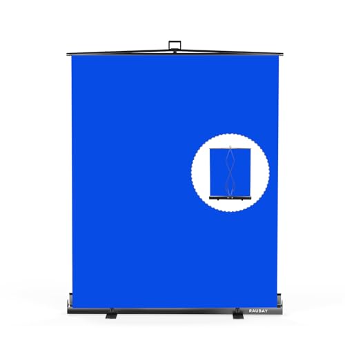【Easy Set Up】 RAUBAY 59.8 x 82.7in Collapsible Blue Screen Backdrop Portable Retractable Chroma Key Panel Photo Background with Stand for Video Conference, Photographic Studio, Streaming