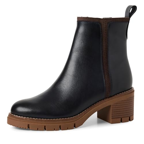 MARCO TOZZI Damen Stiefeletten aus Leder mit Blockabsatz, Blau...