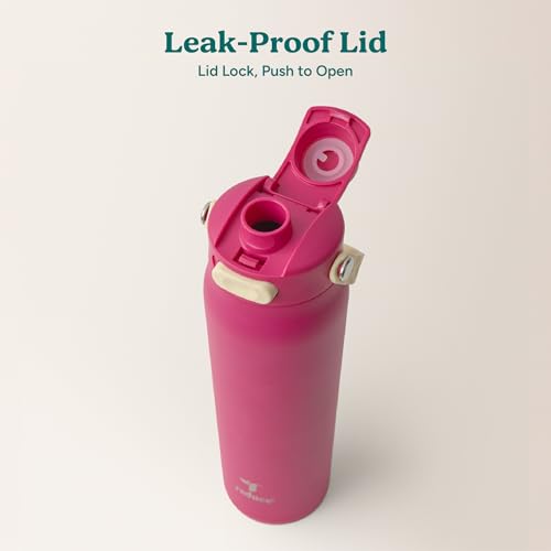 Image of REDUCE Aura Vacuum Insulated 26 oz Water Bottle - Leak-Proof & Chug Spout for Quick Hydration - Keeps Drinks Cold for 30 Hours - Removable Handle for Travel or Gym - Soft Sit Base - Dragonfruit