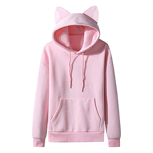 Cute Cat Ears Hoodies for Men Fleece Long Sleeve Pullover Sweatshirts with Hood Mens Kawaii Hoodie Sweatshirt