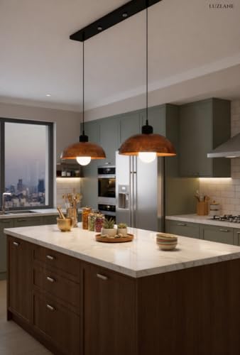 Image of Wooden Hanging Dome Pendant Linear Cluster for Hall Room & Bedroom | Solid Wood Handcrafted Pendant Lamp for Ceiling, Living Space with Adjustable Cord Hanging Light for Decor