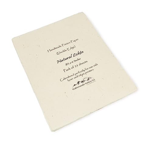 Handmade Lokta Laser and Inkjet Printer Paper with Deckle Edge 8.5x11 Inch Vintage Decorative Specialty Printing Paper (25 Sheets, Natural)
