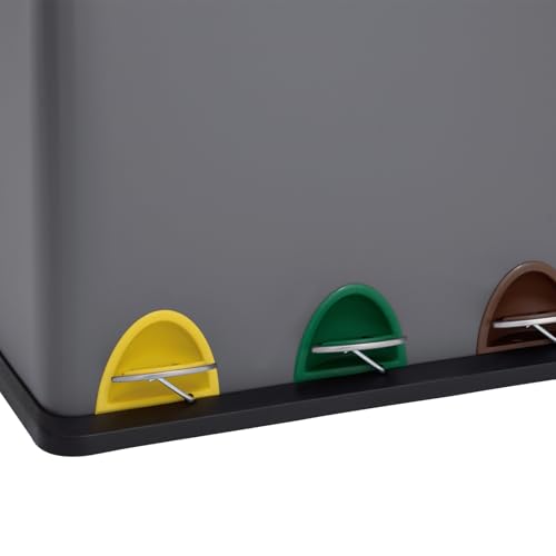 SVITA TC3X8 Küchen-Eimer 24 Liter 3X 8L pulverbeschichteter Stahl dreifach Abfalleimer 3er-Mülleimer Mülltrennung Treteimer mit Deckel Grau mit Pedalen und herausnehmbaren Eimern