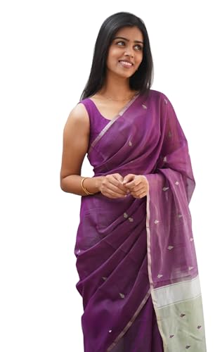 Image of Women's Cotton Woven Soft Sarees With Attach Blouse Piece.