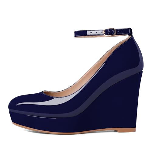 Eldof Wedges for Women Closed Toe Ankle Strap Platform High Heel Wedges Pumps 4 Inches2