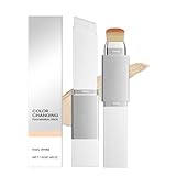 NHPY Stick De Base Coreano Que Cambia De Color,Para Todos Los Tipos De Piel,2 en 1 Con Cabezal Brocha,Maquillaje De Base De Cobertura Completa A Media(Blanco Marfil)