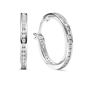 Moissanite Sparkle Hoop Earrings for Women, 20mm Small Hoops, Solid 925 Sterling Silver Rhodium Finish, Hypoallergenic Comfy Earrings