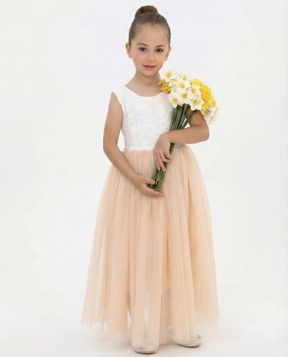 Image of 2Bunnies Girl Peony Lace Back A-Line Straight Tutu Tulle Party Flower Girl Dress
