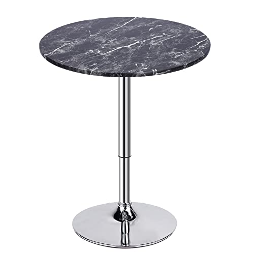 Mepplzian Round Pub Table Height Adjustable 360° Swivel Bar Table With Marble Mdf Tabletop For Dining Room Bistro Cafe Home Bar (Black) #TOP17