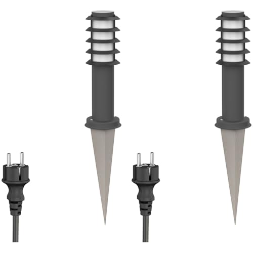 ledscom.de 2 pzas. luz de bolardo PORU con pincho de suelo y cable de 2m para exteriores, IP44, rejilla, 39cm, antracita, incl. lámpara E27 máx. 1020lm, blanco