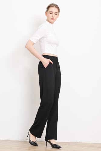Black Dress Pants Women Waffle Knit Pants Business Office Trousers 30" Inner Length3