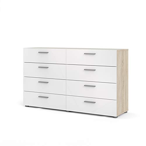 Pemberly Row Modern 8 Drawer Double Bedroom Dresser With Bar Handles In Oak And White #TOP3
