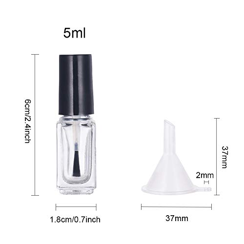 BENECREAT 24PCS 5ml leere Nagellackflaschen Transparente Glasnagellackflaschen mit Bürsten, 5PCS Trichtertrichter – Bild 3