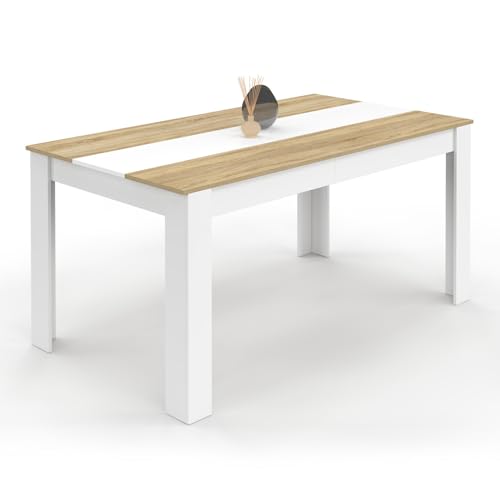 IDMarket - Rechteckiger Esstisch Georgia 8 Personen weiß und Buchenholznachbildung 160 x 80 cm