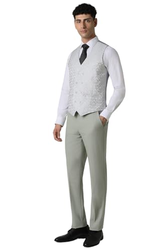 Image of Men Green Print Slim Fit Formal Three Piece Suit